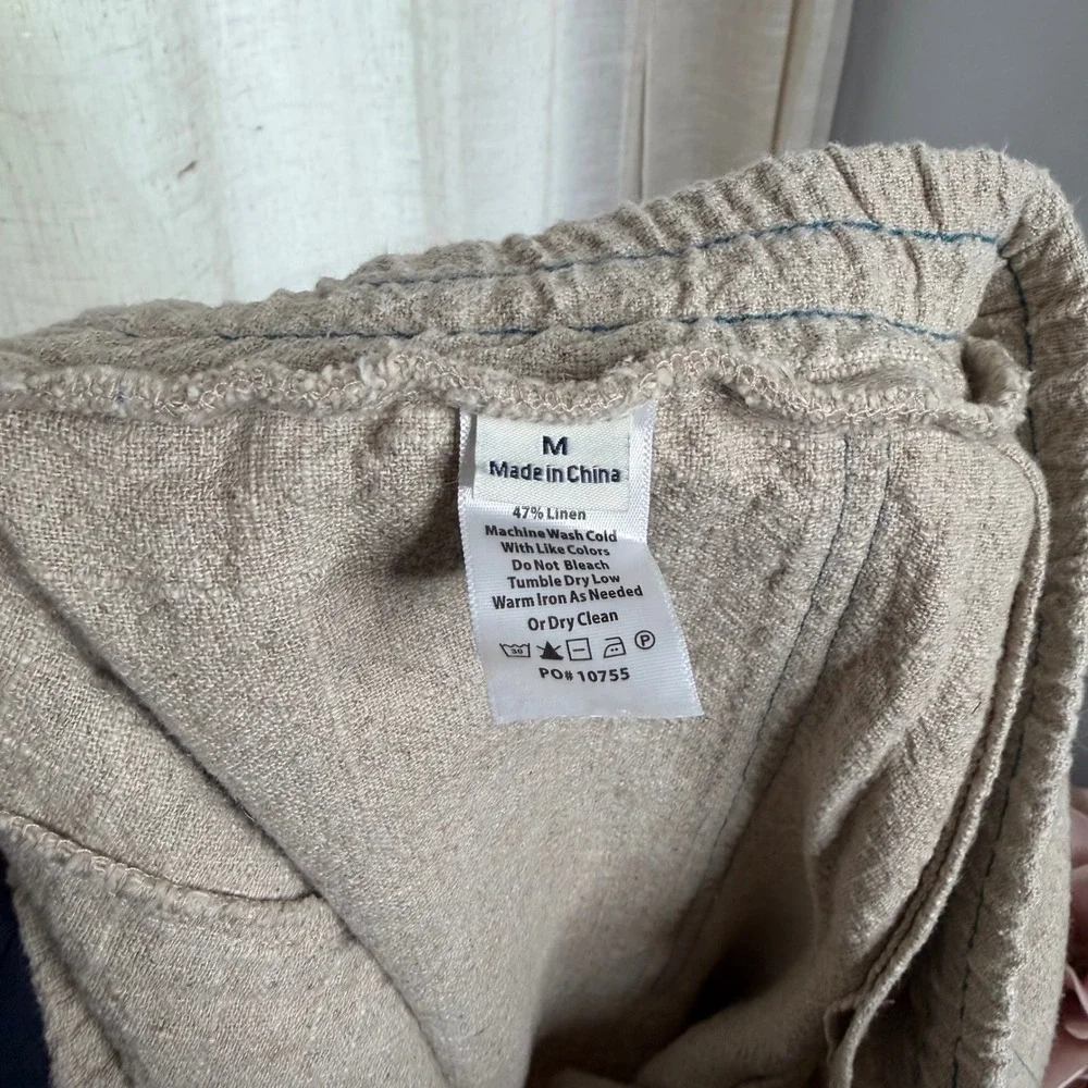 32 Bar Blues Drifter Cotton‎ Linen Blend Pants Drawstring Tan Men's Size Medium